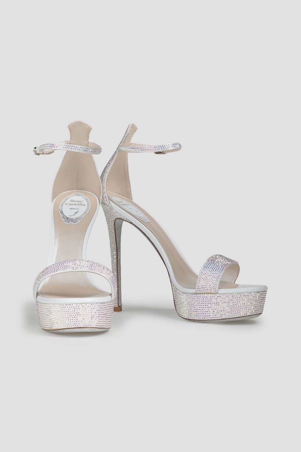RENE' CAOVILLA Crystal-embellished satin platform sandals