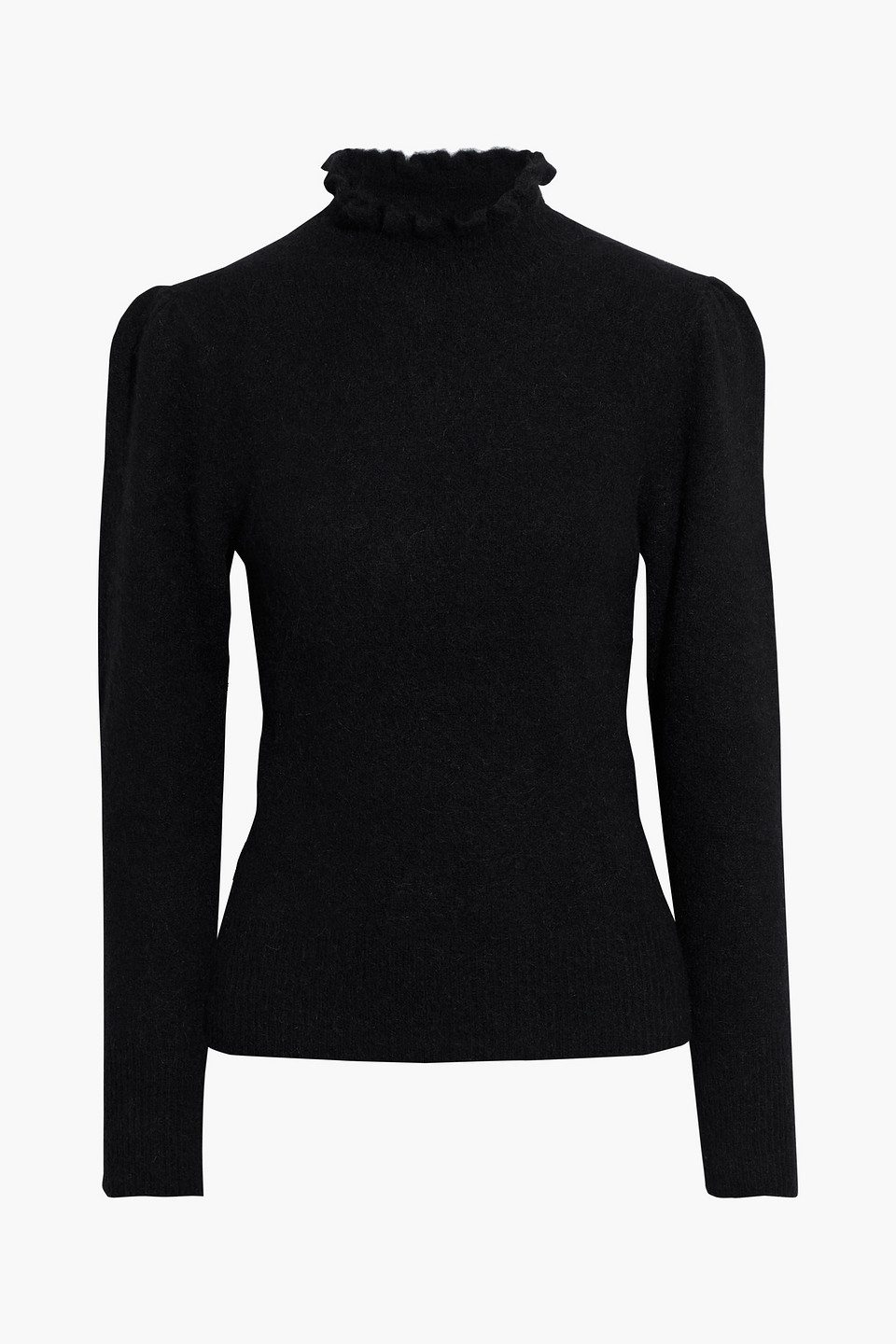 ba&sh - petale ruffle-trimmed brushed knitted turtleneck sweater - black - 1