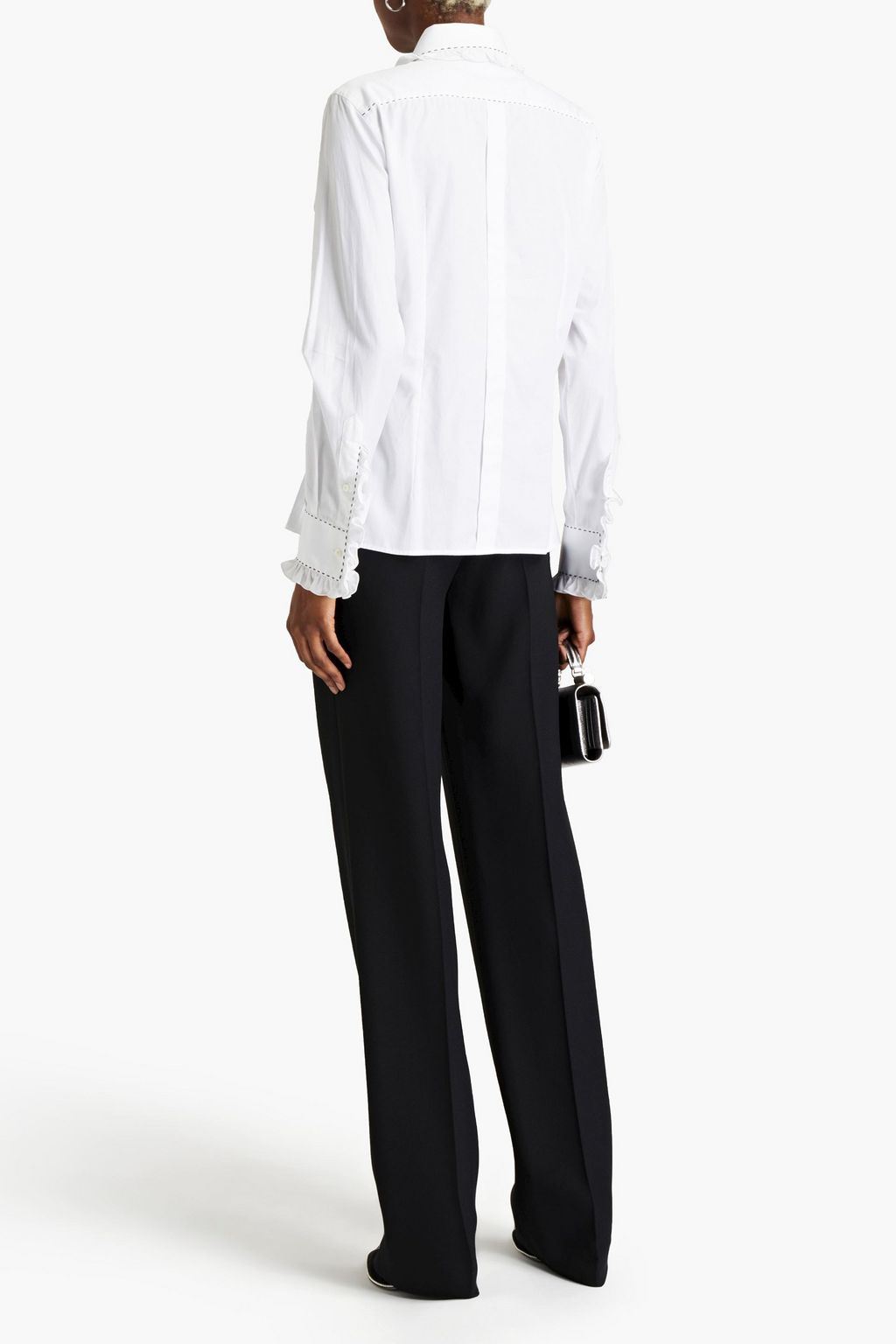 DOLCE&GABBANA Ruffle-trimmed topstitched cotton-poplin shirt