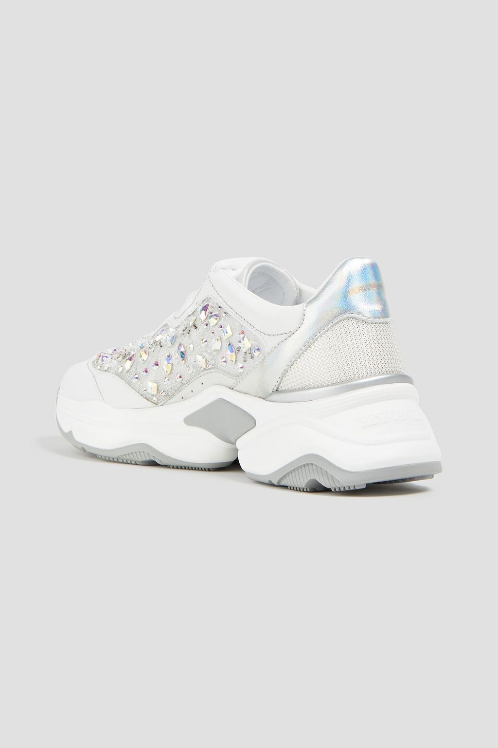 RENE' CAOVILLA Crystal-embellished lace and leather sneakers