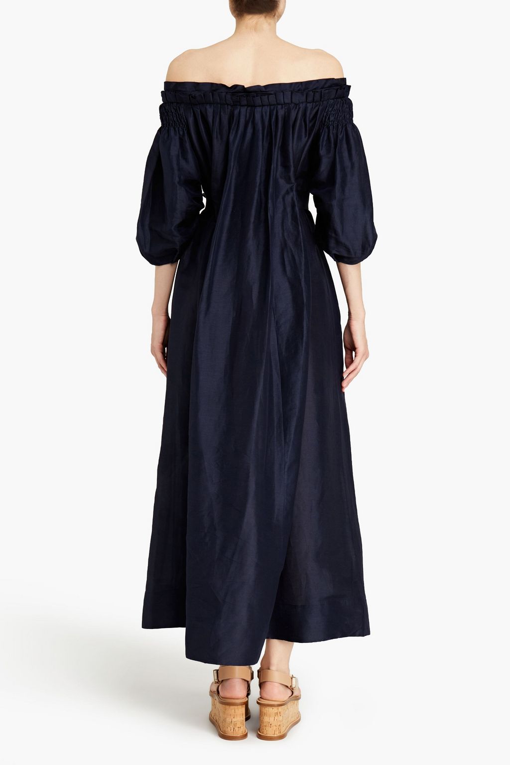 GABRIELA HEARST Off-the-shoulder linen and silk-blend shantung midi dress