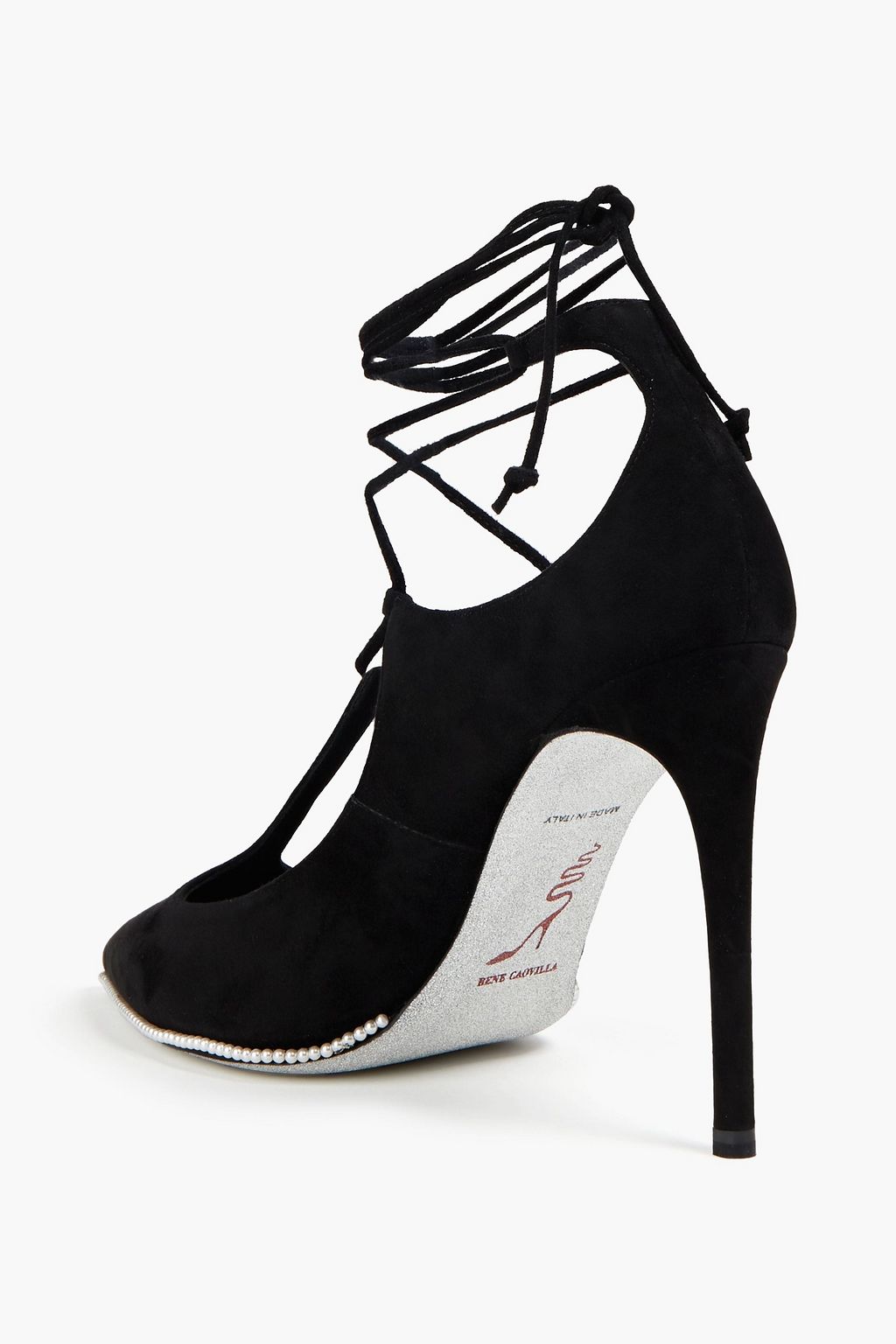 RENE' CAOVILLA Faux pearl-embellished suede pumps