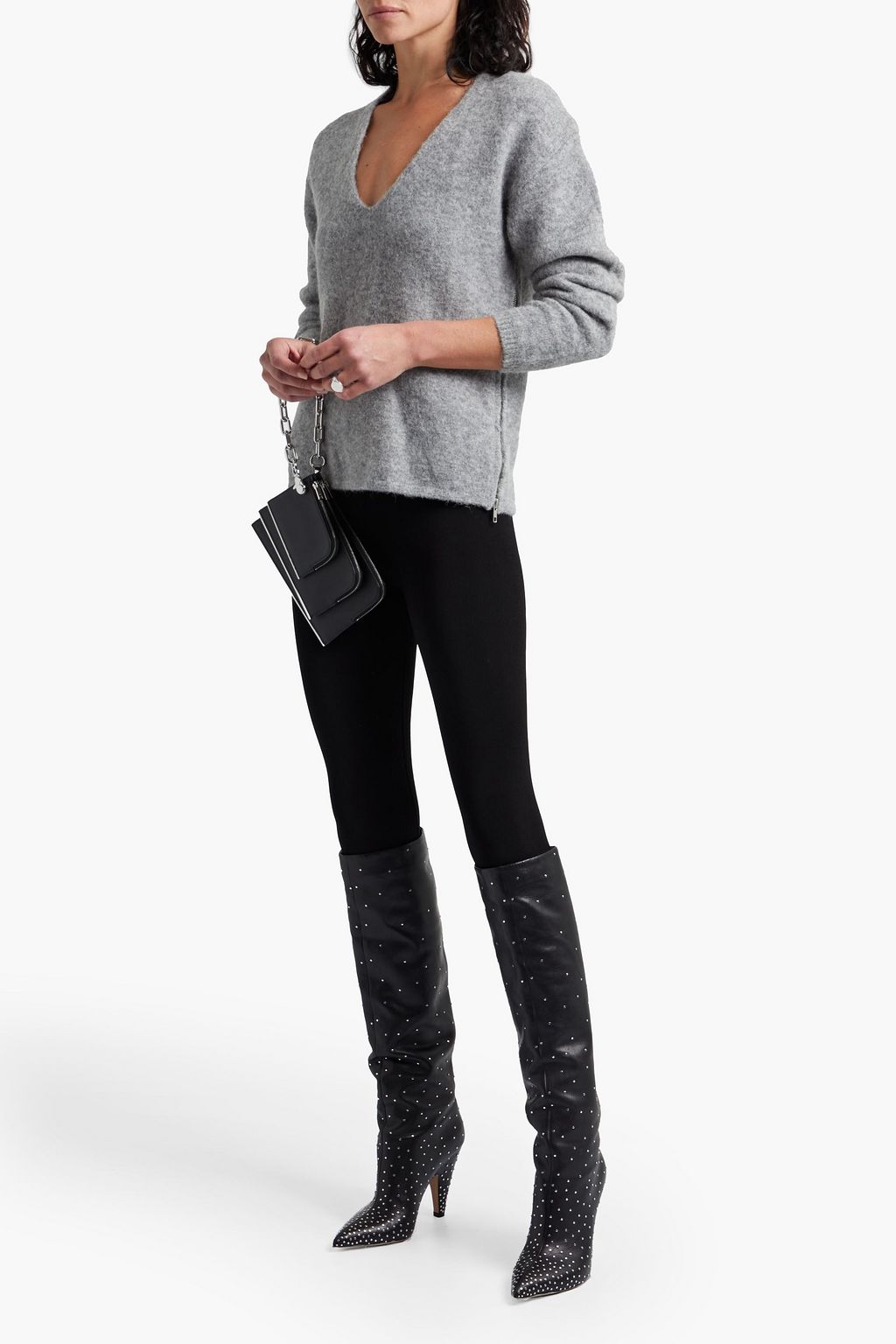 MICHELLE MASON Zip-detailed mélange alpaca-blend sweater