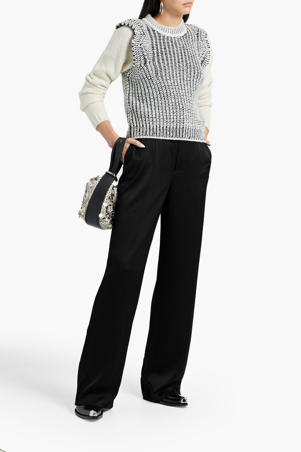 Ba&sh Amie Satin-crepe Straight-leg Trousers In Black