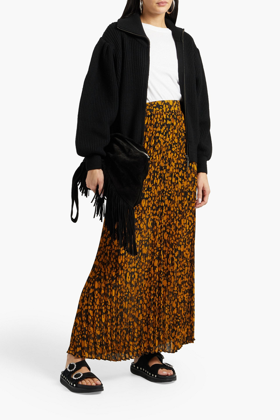 Ba&sh Lamba Pleated Printed Crepe Maxi Skirt In Saffron