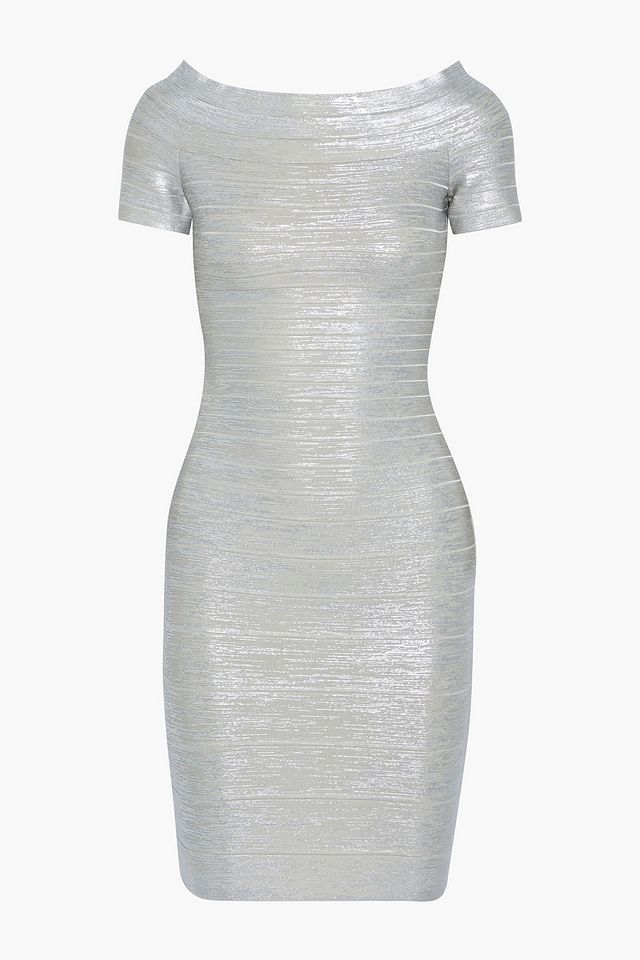 Coated metallic bandage mini dress