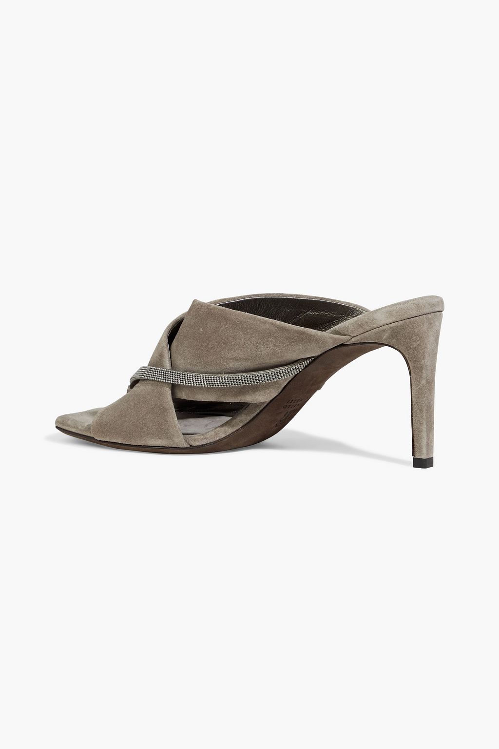 BRUNELLO CUCINELLI 가죽 트리밍 비즈 장식 스웨이드 뮬