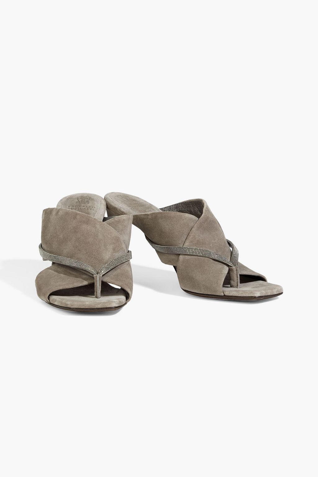 BRUNELLO CUCINELLI 가죽 트리밍 비즈 장식 스웨이드 뮬