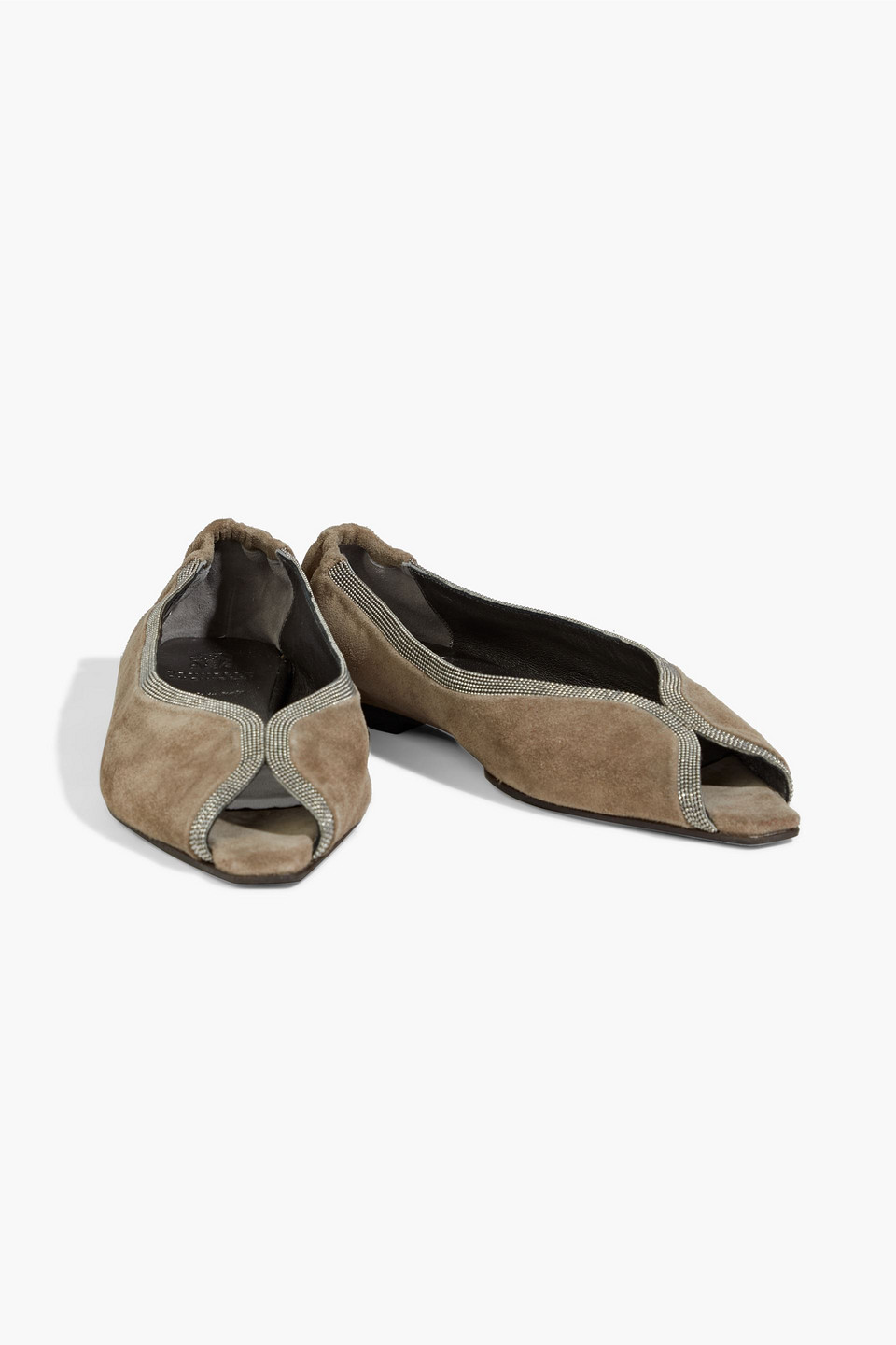 Brunello Cucinelli Bead-embellished Suede Ballet Flats In Mushroom