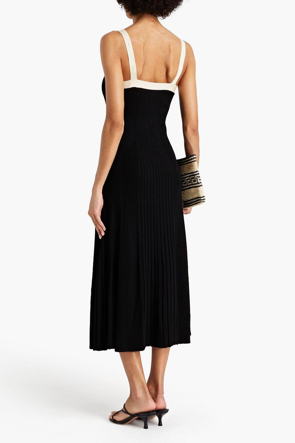 SANDRO Dalie two-tone ribbed-knit midi dress