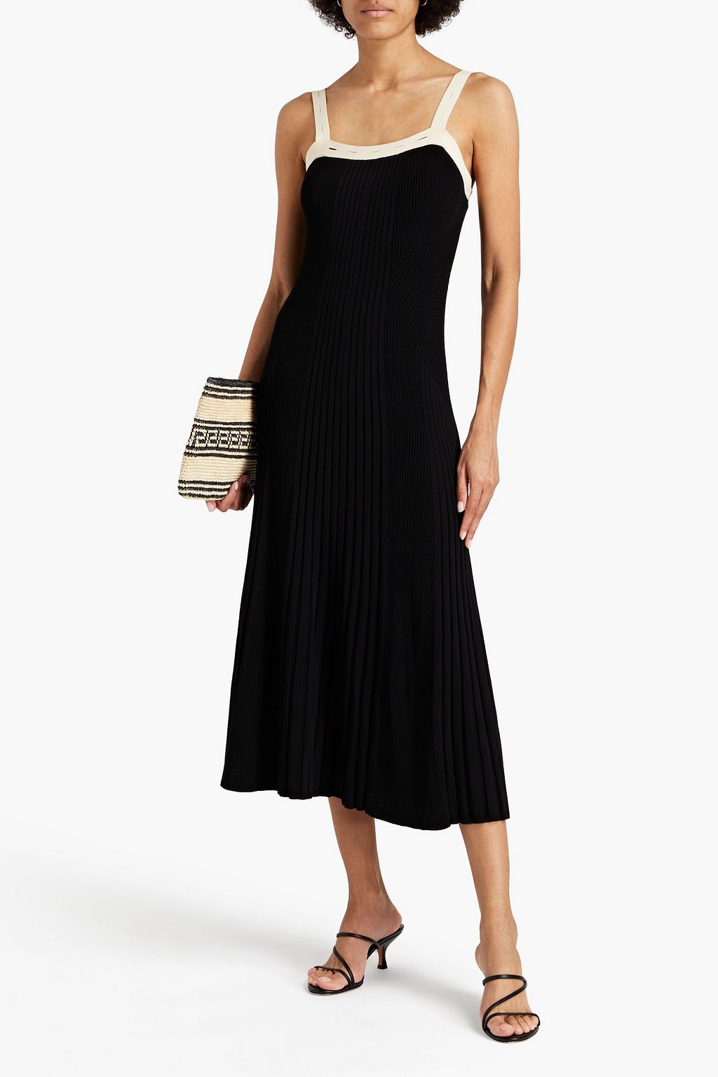 SANDRO Dalie two-tone ribbed-knit midi dress