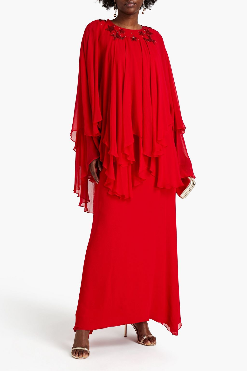 SEMSEM Tania cape-effect embellished crepe de chine kaftan