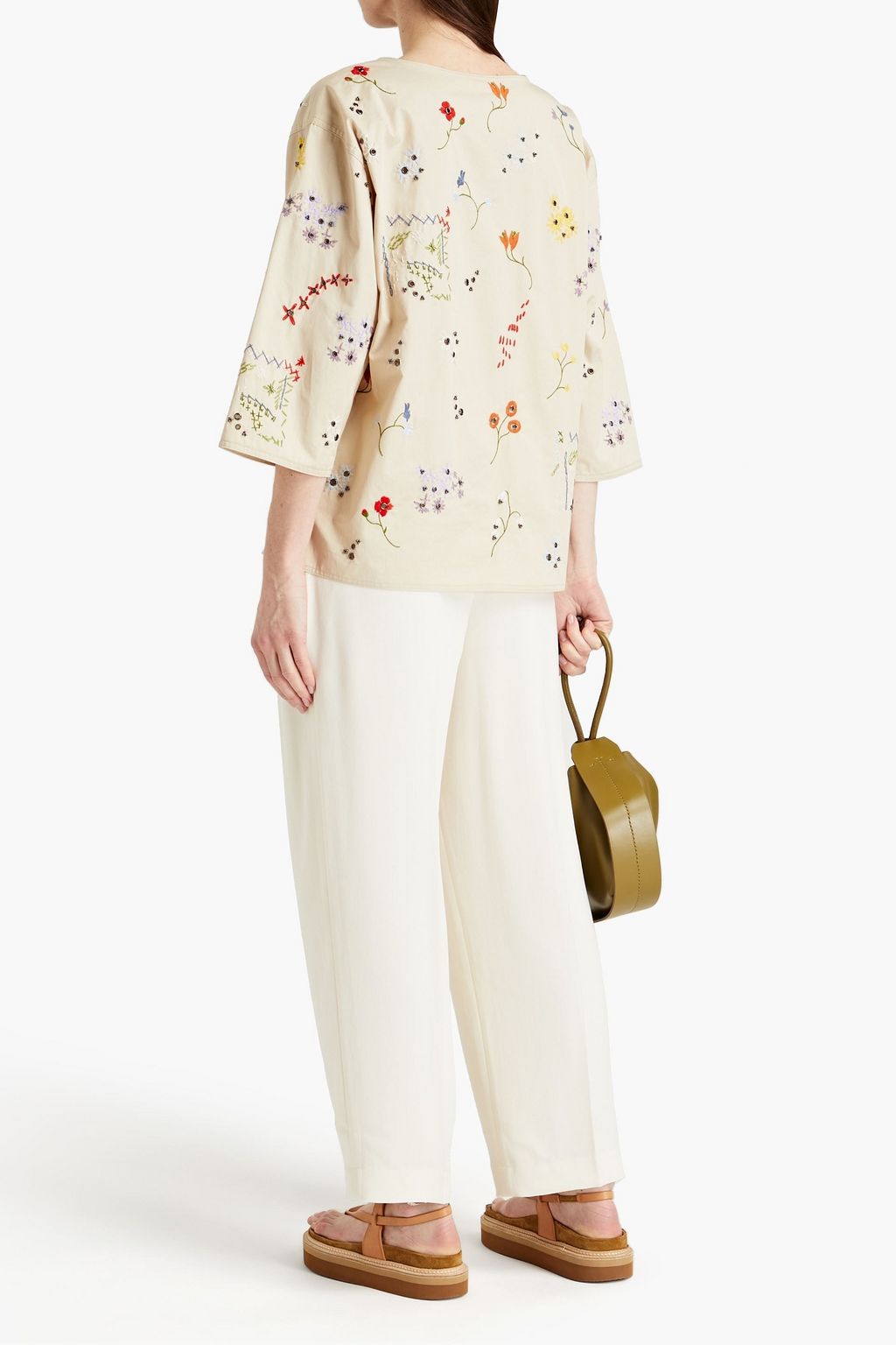 TORY BURCH Robinson embellished cotton-twill top