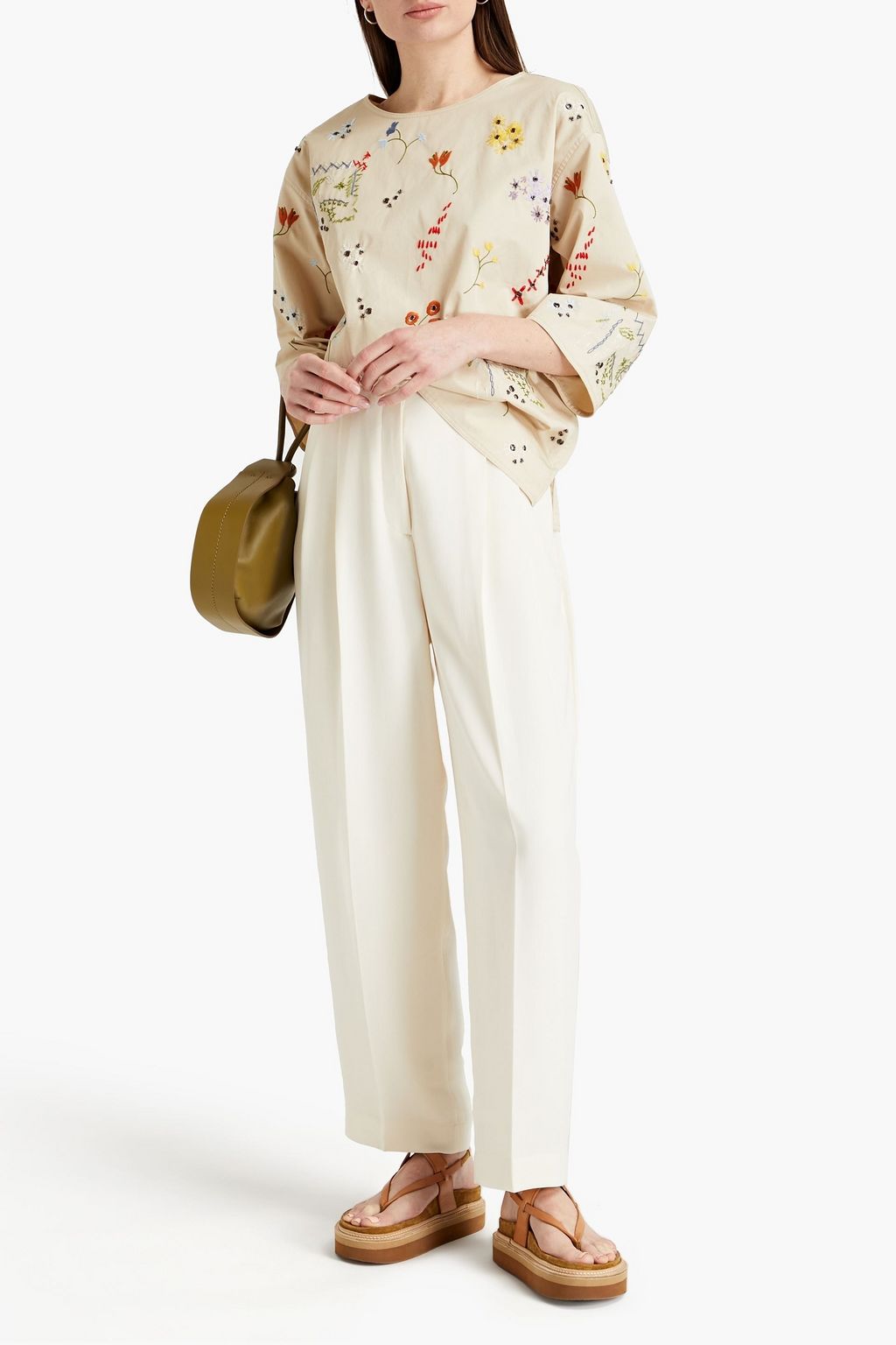 TORY BURCH Robinson embellished cotton-twill top