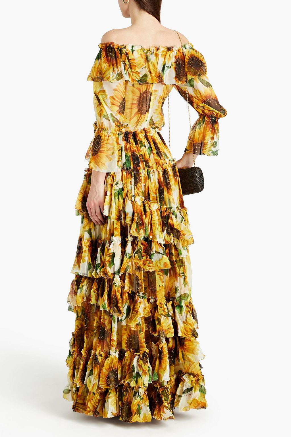 DOLCE&GABBANA Off-the-shoulder tiered floral-print silk-chiffon gown