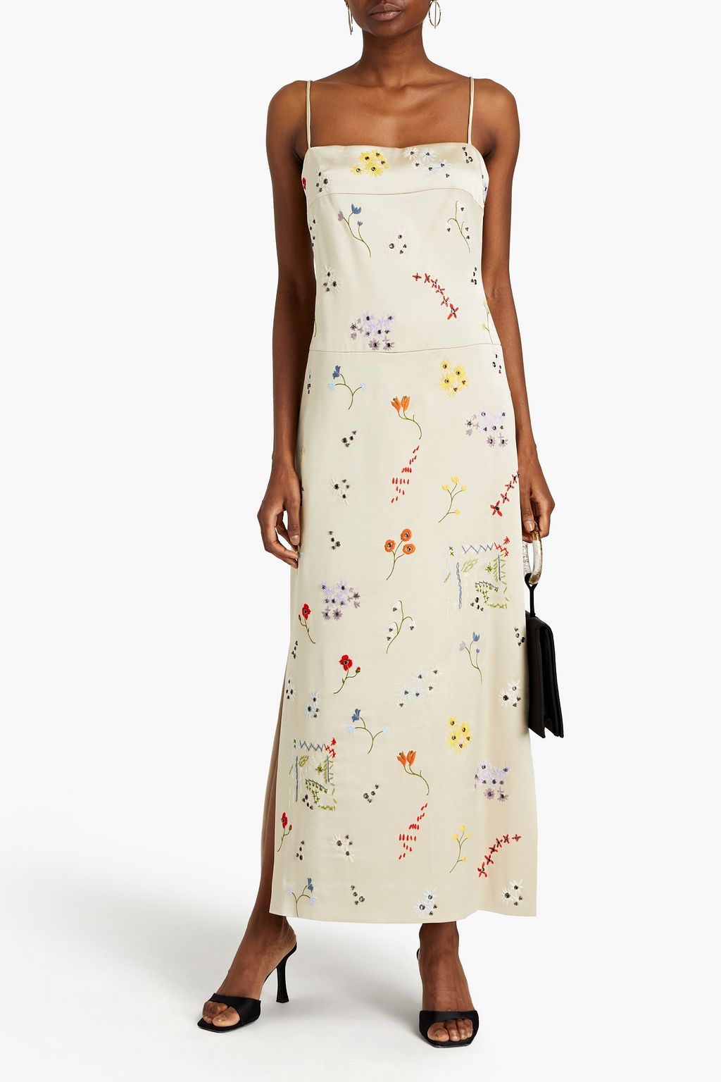 TORY BURCH Embellished satin-crepe maxi dress