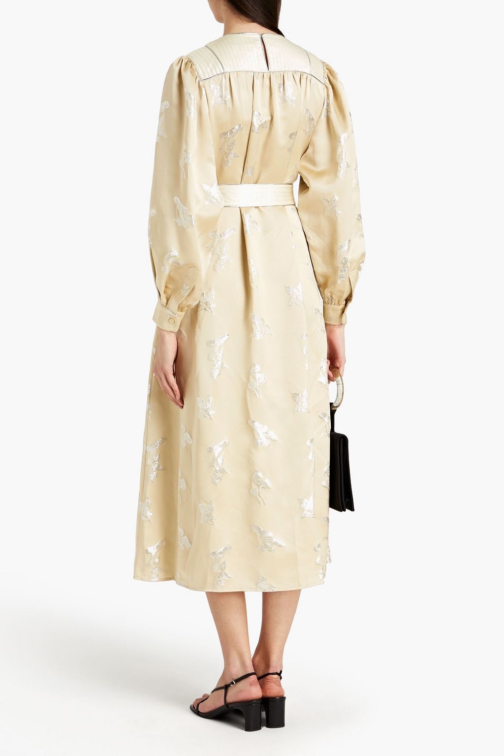 TORY BURCH Belted metallic silk-blend jacquard midi dress