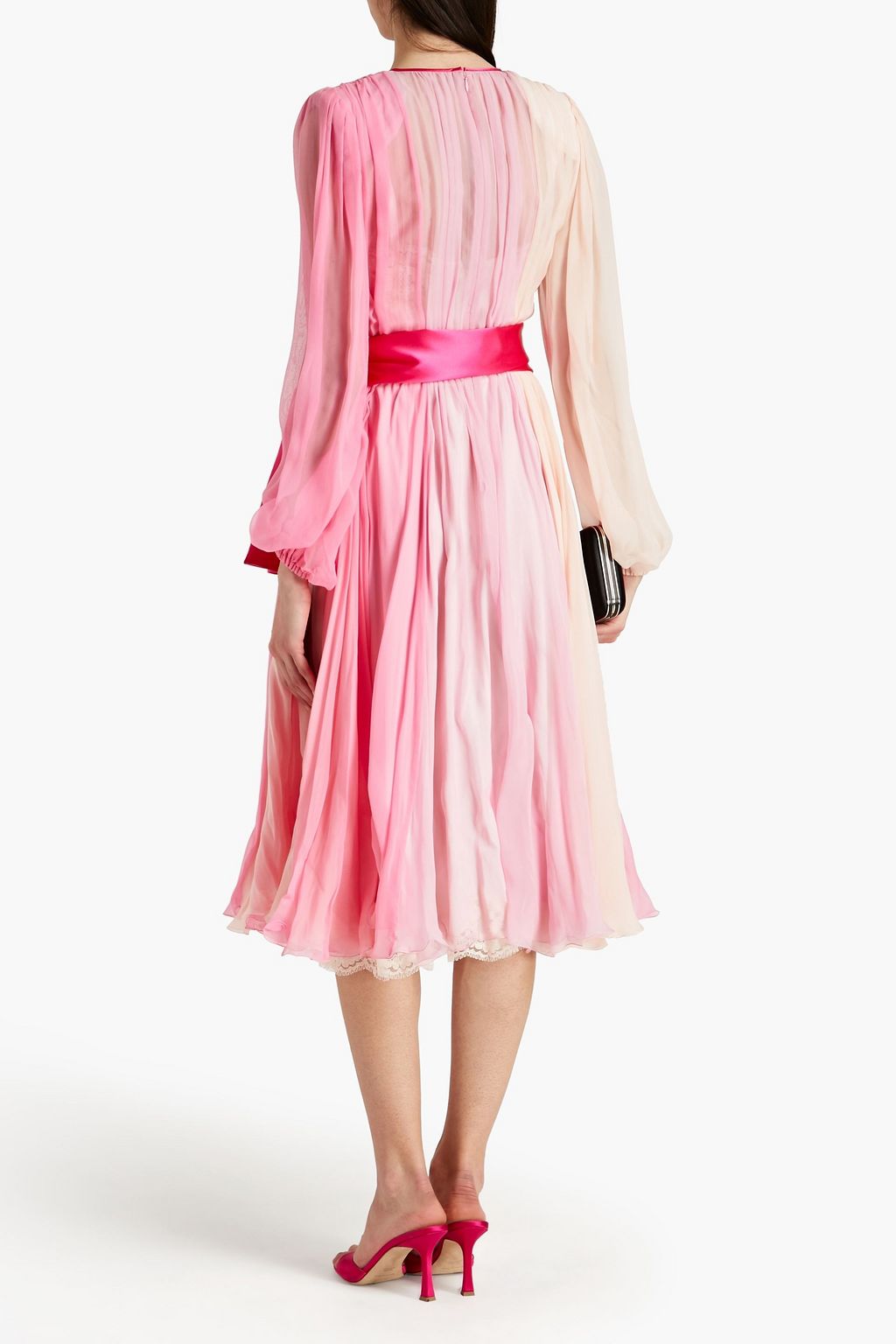 DOLCE&GABBANA Belted pleated dégradé silk-chiffon midi dress