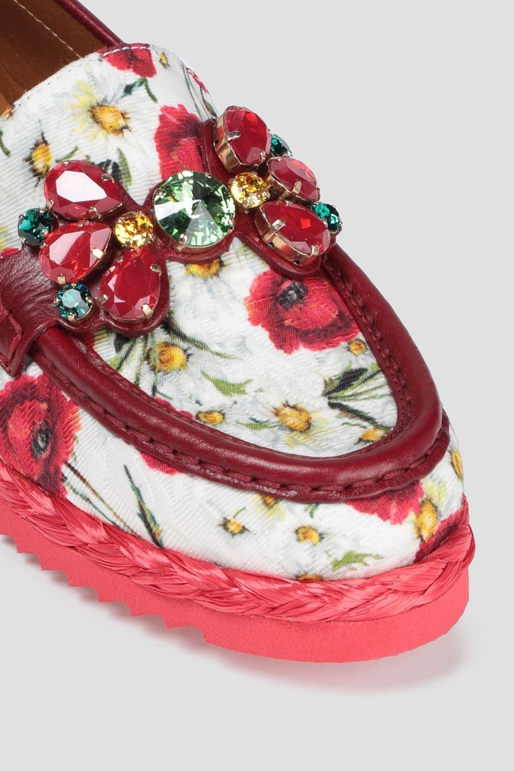 DOLCE&GABBANA Leather-trimmed embellished floral-print jacquard loafers