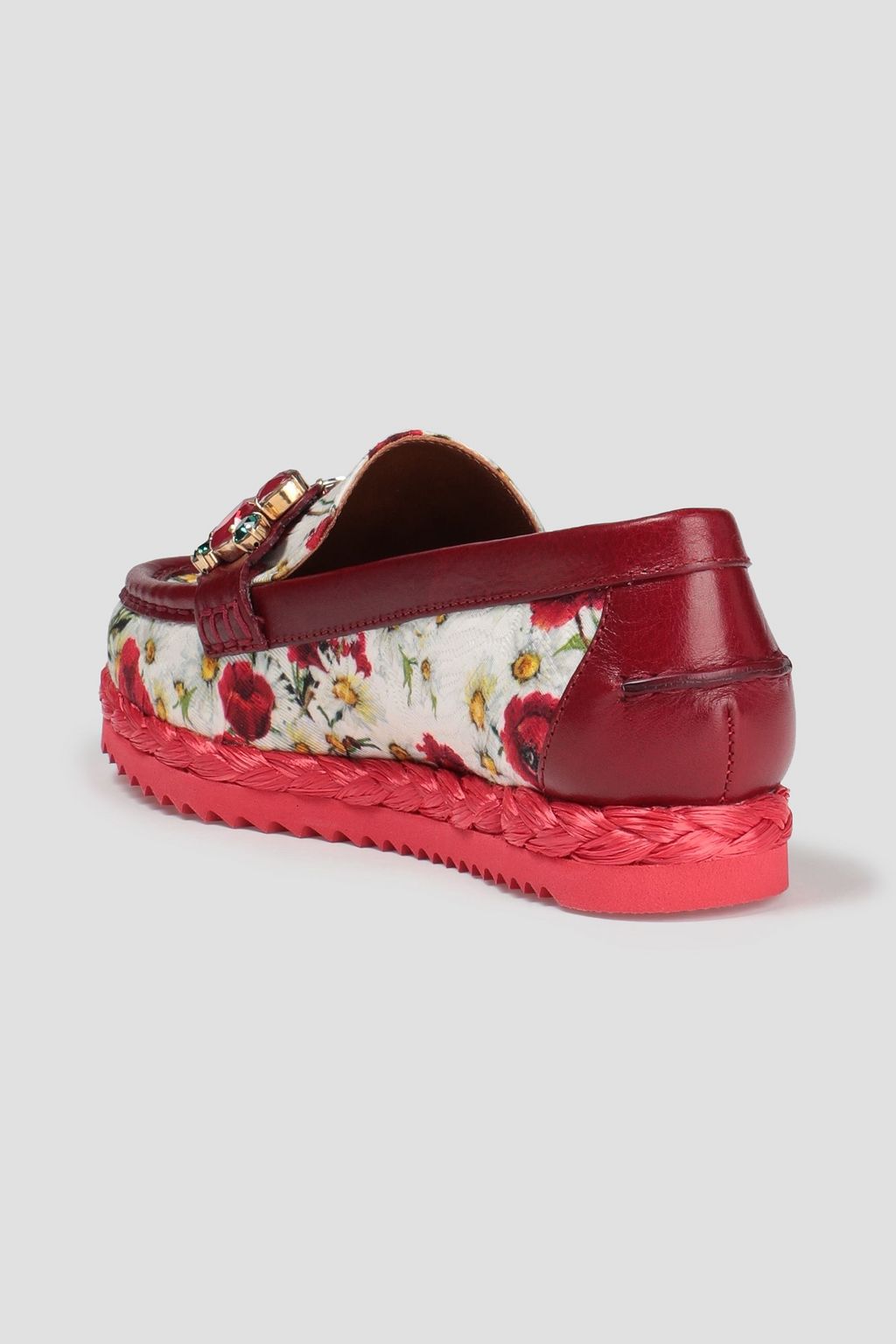 DOLCE&GABBANA Leather-trimmed embellished floral-print jacquard loafers