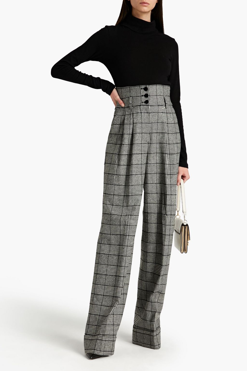 DOLCE&GABBANA Hose mit weitem Bein aus Tweed mit Glencheck-Muster und Falten
