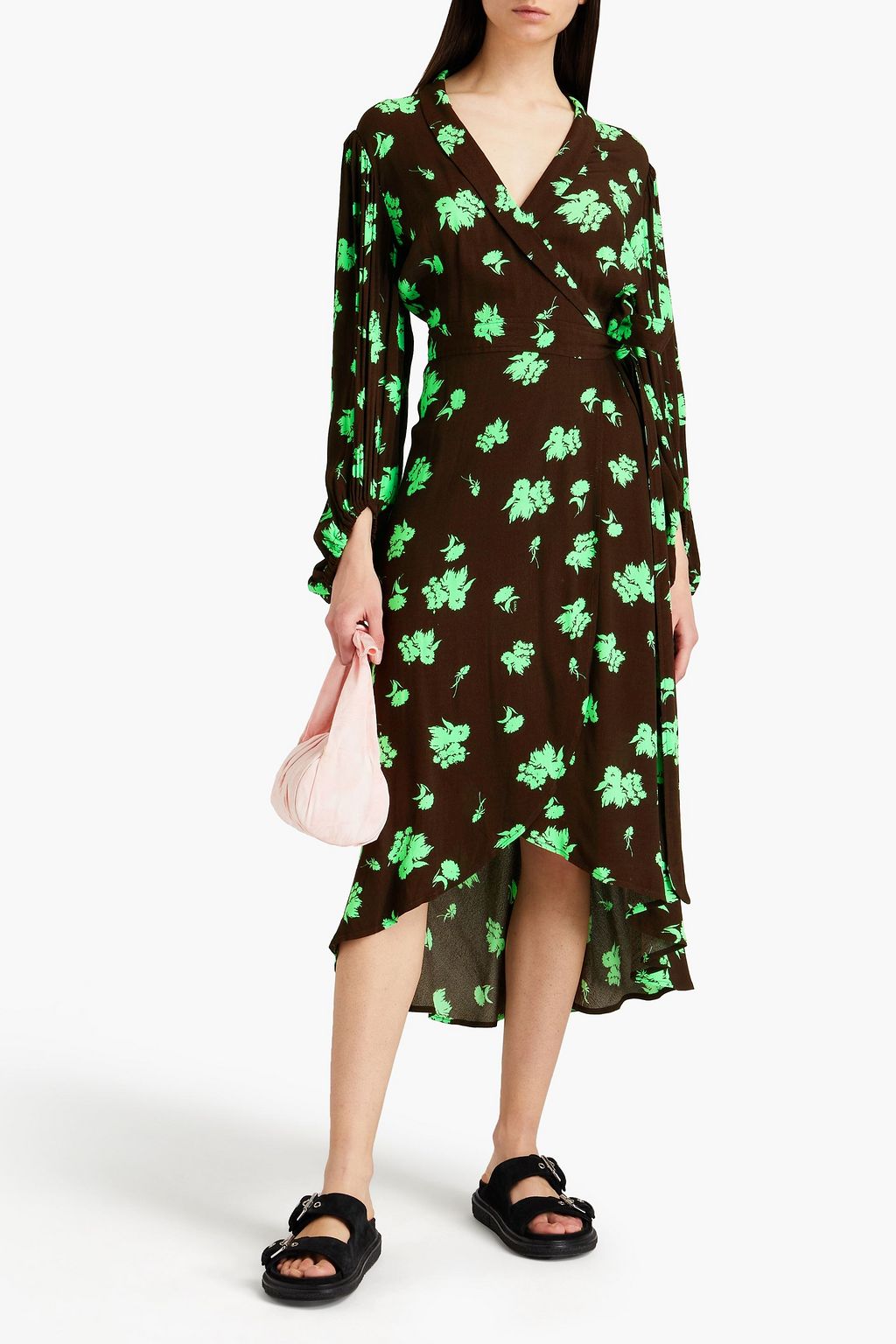 GANNI Floral-print crepe midi wrap dress