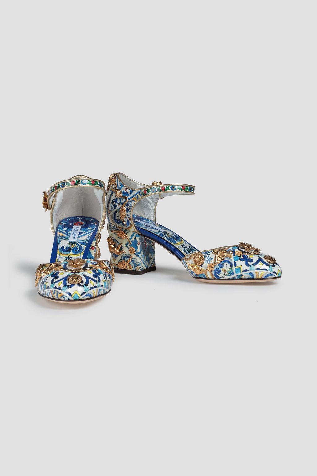 DOLCE&GABBANA Embellished printed patent-leather pumps