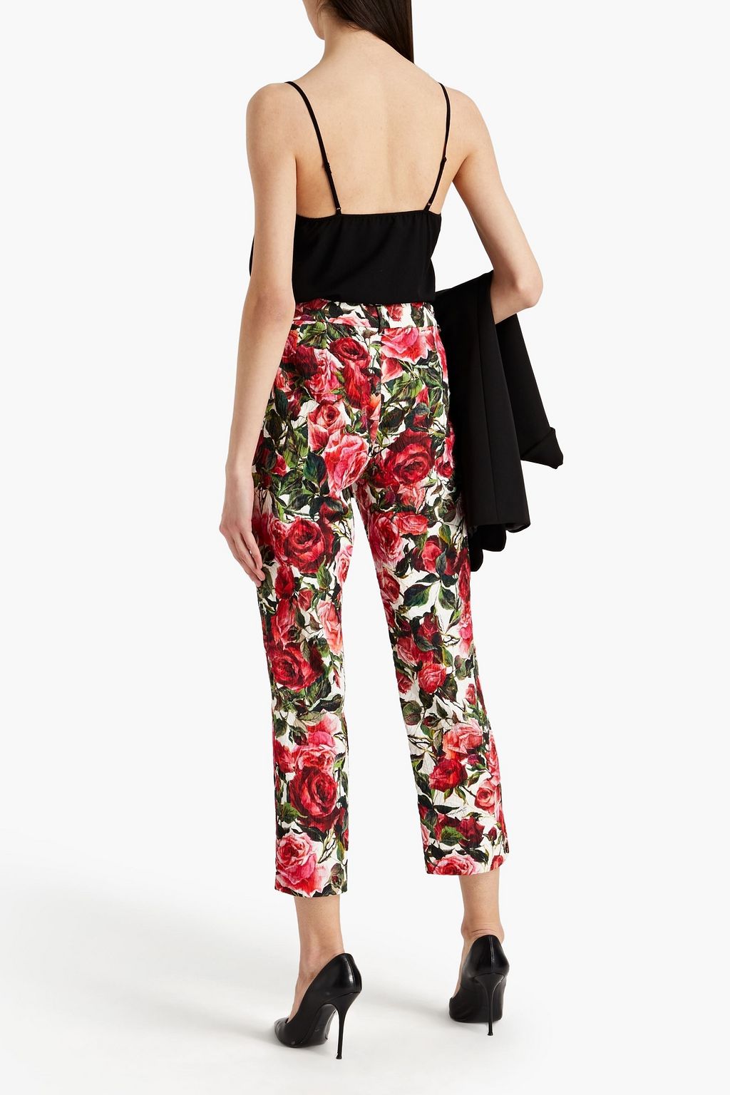 DOLCE&GABBANA Cropped floral-print cotton-blend jacquard tapered pants