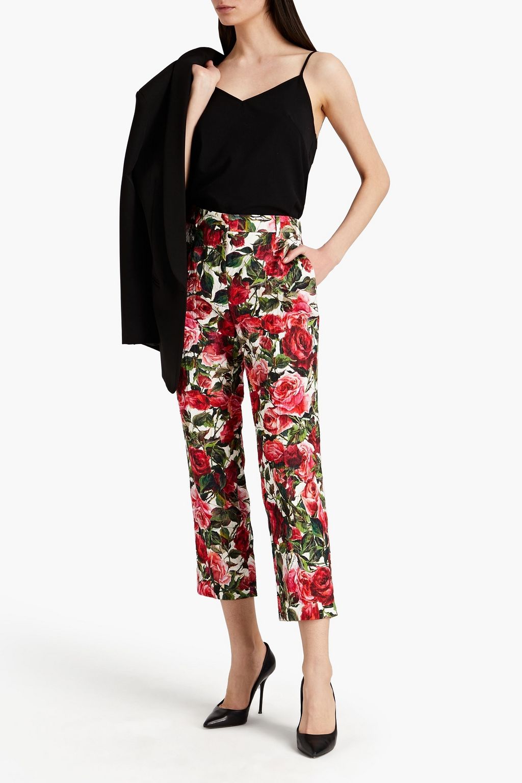 DOLCE&GABBANA Cropped floral-print cotton-blend jacquard tapered pants