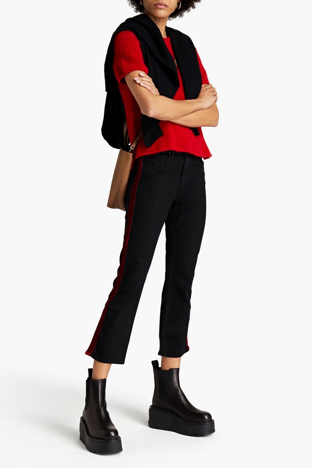 VELVET BY GRAHAM & SPENCER Velvet-trimmed high-rise kick-flare jeans