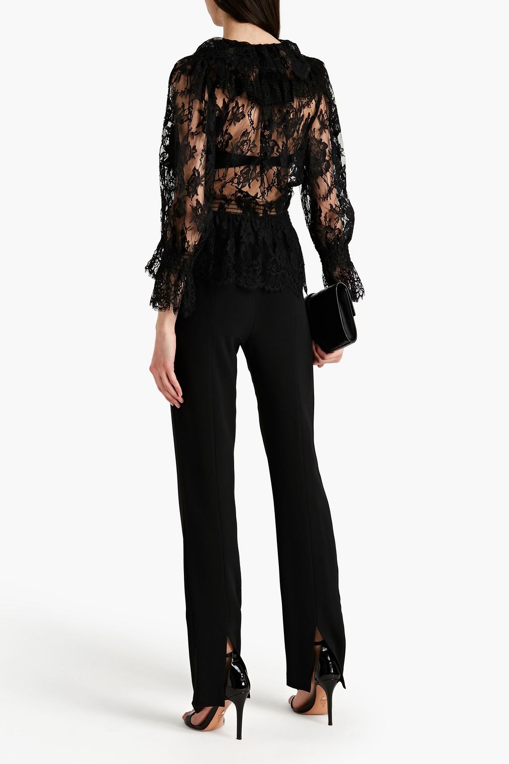 DOLCE&GABBANA Ruffled appliquéd cotton-blend lace blouse