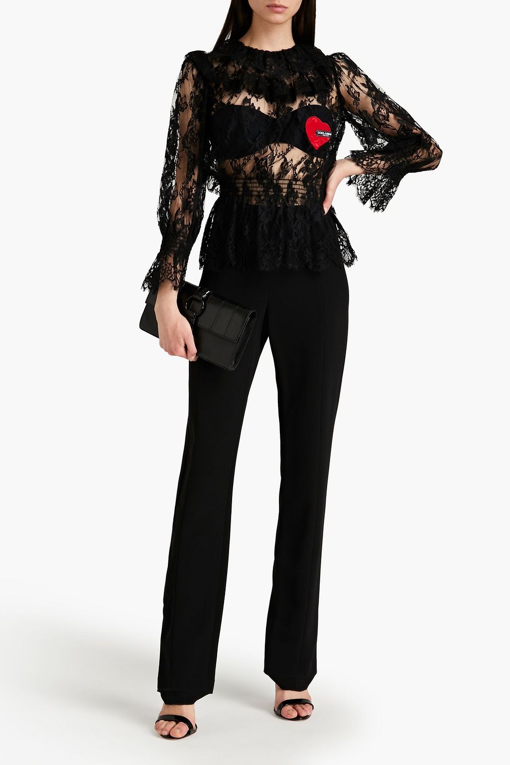 DOLCE&GABBANA Ruffled appliquéd cotton-blend lace blouse