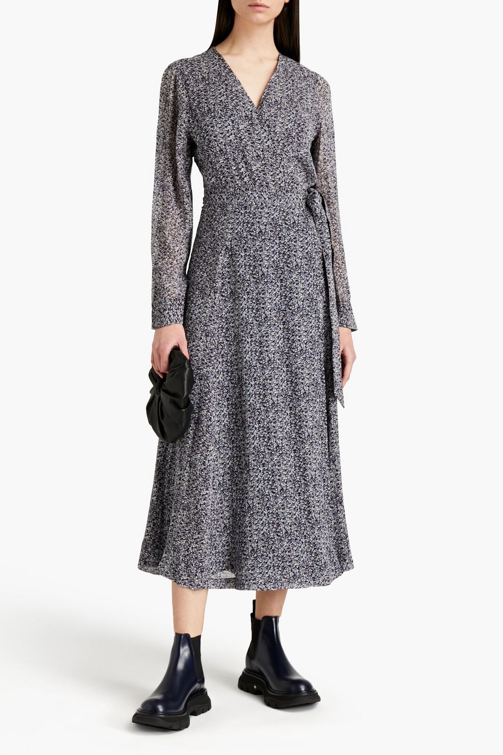 GANNI Floral-print georgette midi wrap dress