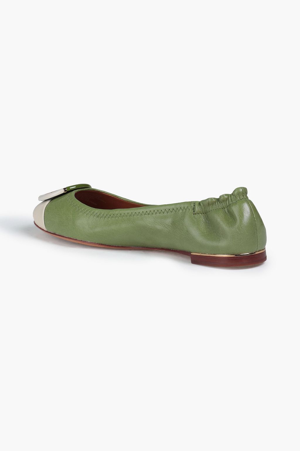 TORY BURCH Embellished two-tone textured-leather ballet flats