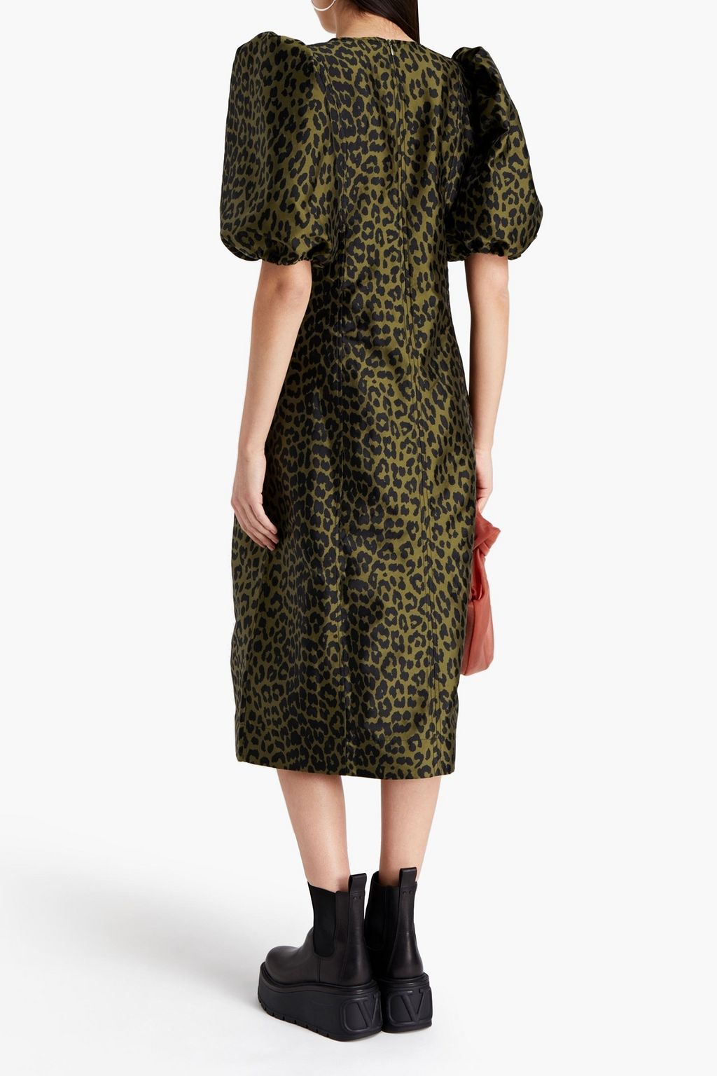 GANNI Leopard-print satin-jacquard midi dress