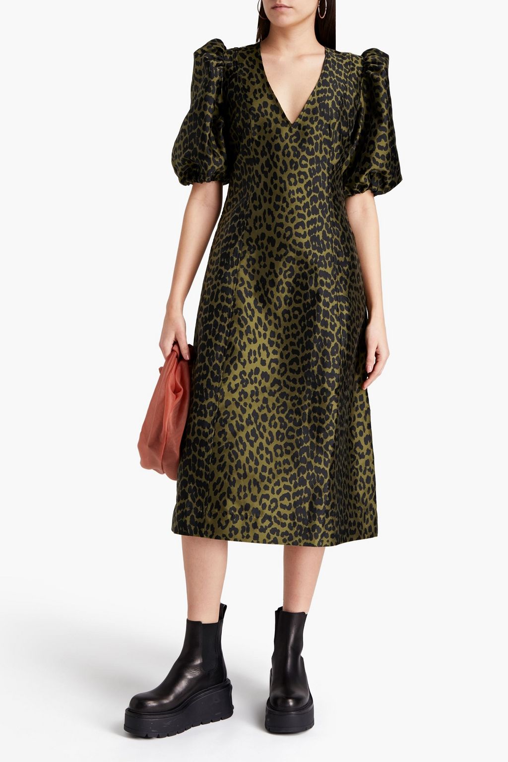GANNI Leopard-print satin-jacquard midi dress