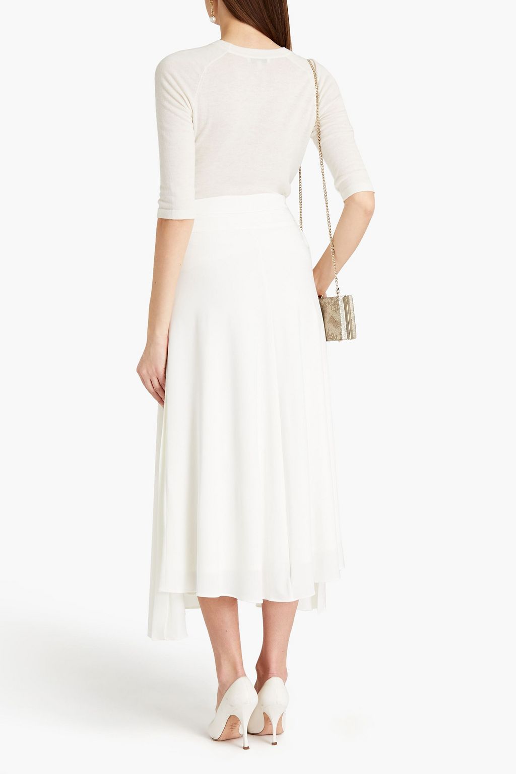 HALSTON Evie asymmetric stretch-jersey midi skirt