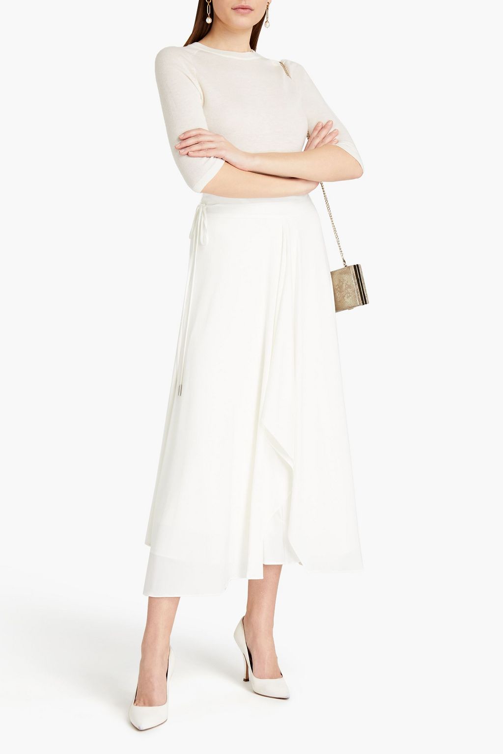 HALSTON Evie asymmetric stretch-jersey midi skirt