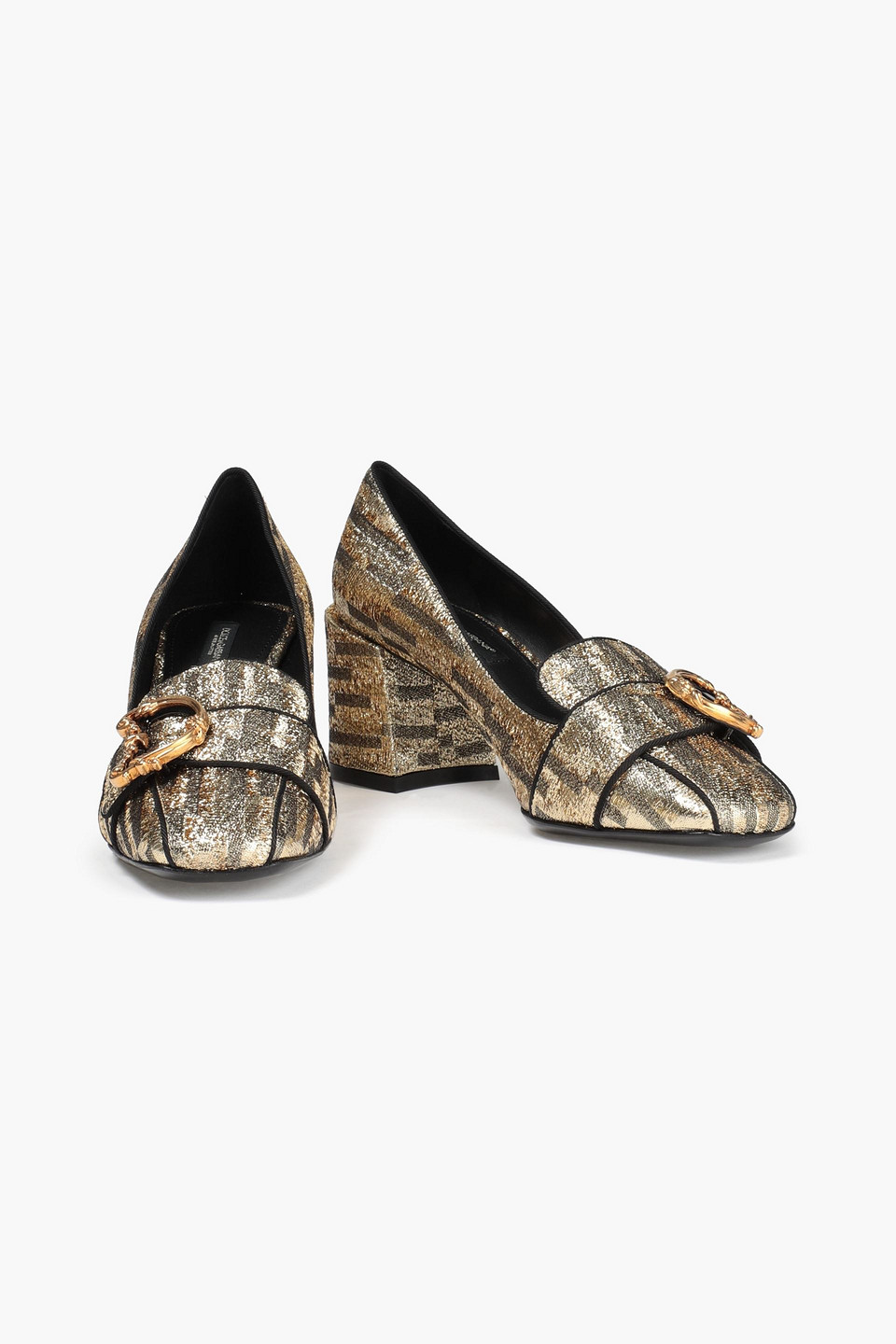 Dolce & Gabbana Metallic Jacquard Loafers In Gold ModeSens