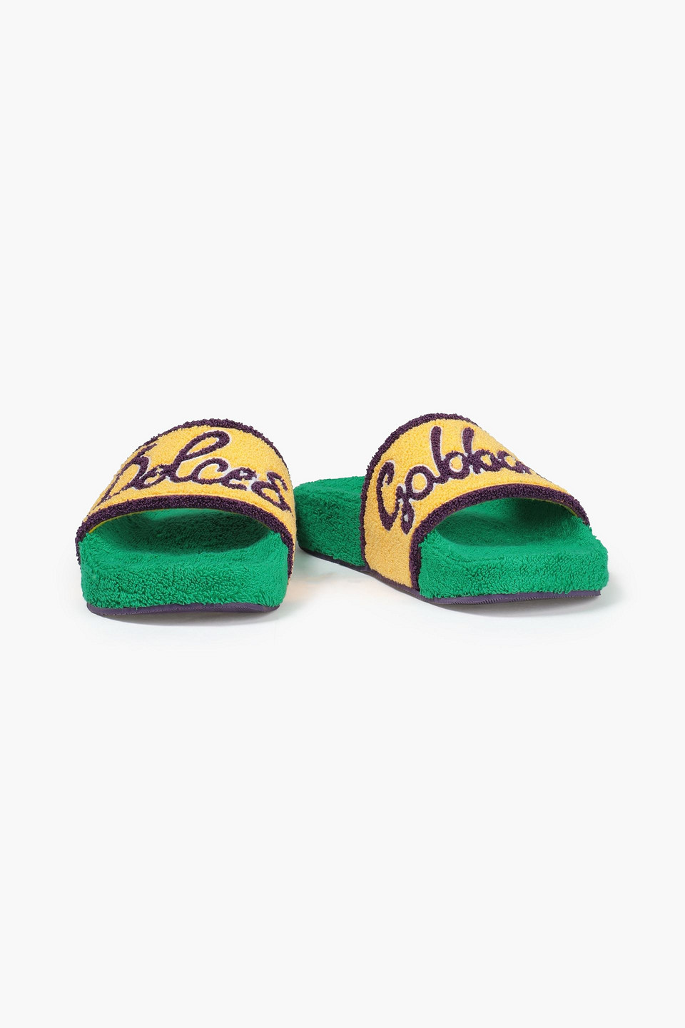 Dolce & Gabbana Embroidered Terry Slides In Yellow