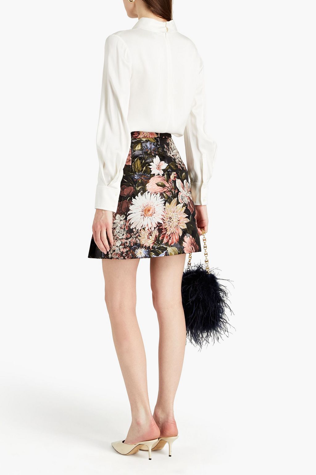 DOLCE&GABBANA Embellished metallic floral-jacquard mini skirt
