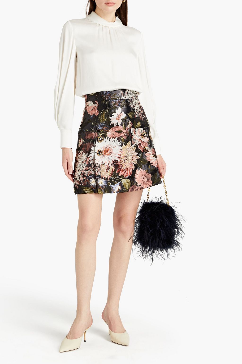 DOLCE&GABBANA Embellished metallic floral-jacquard mini skirt