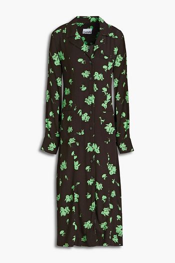 가니 셔츠 원피스 GANNI Dark brown Floral-print crepe midi shirt dress