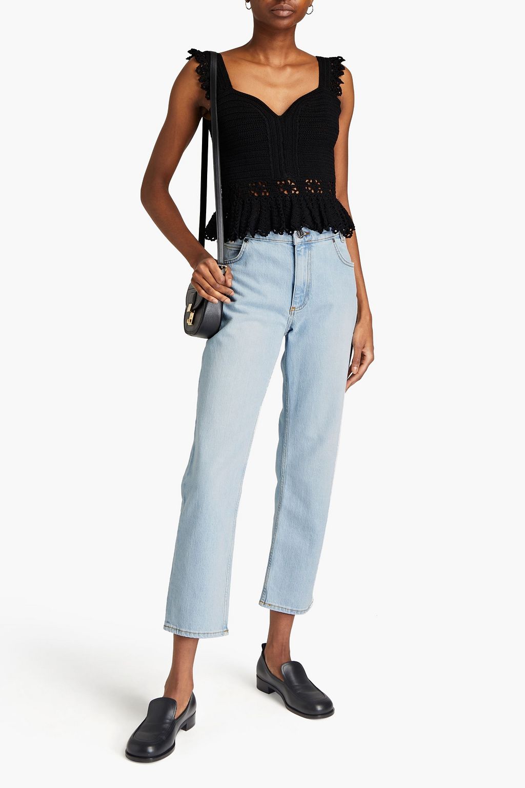 SANDRO Cropped high-rise straight-leg jeans