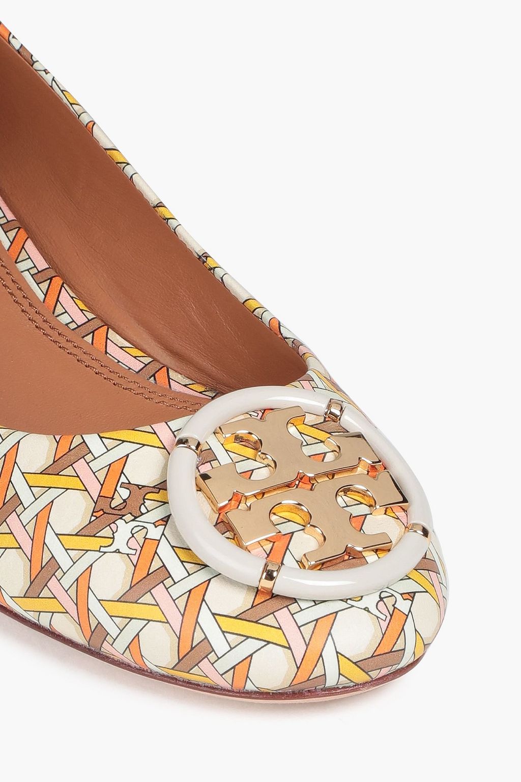 TORY BURCH Minnie embellished logo-print leather ballet flats