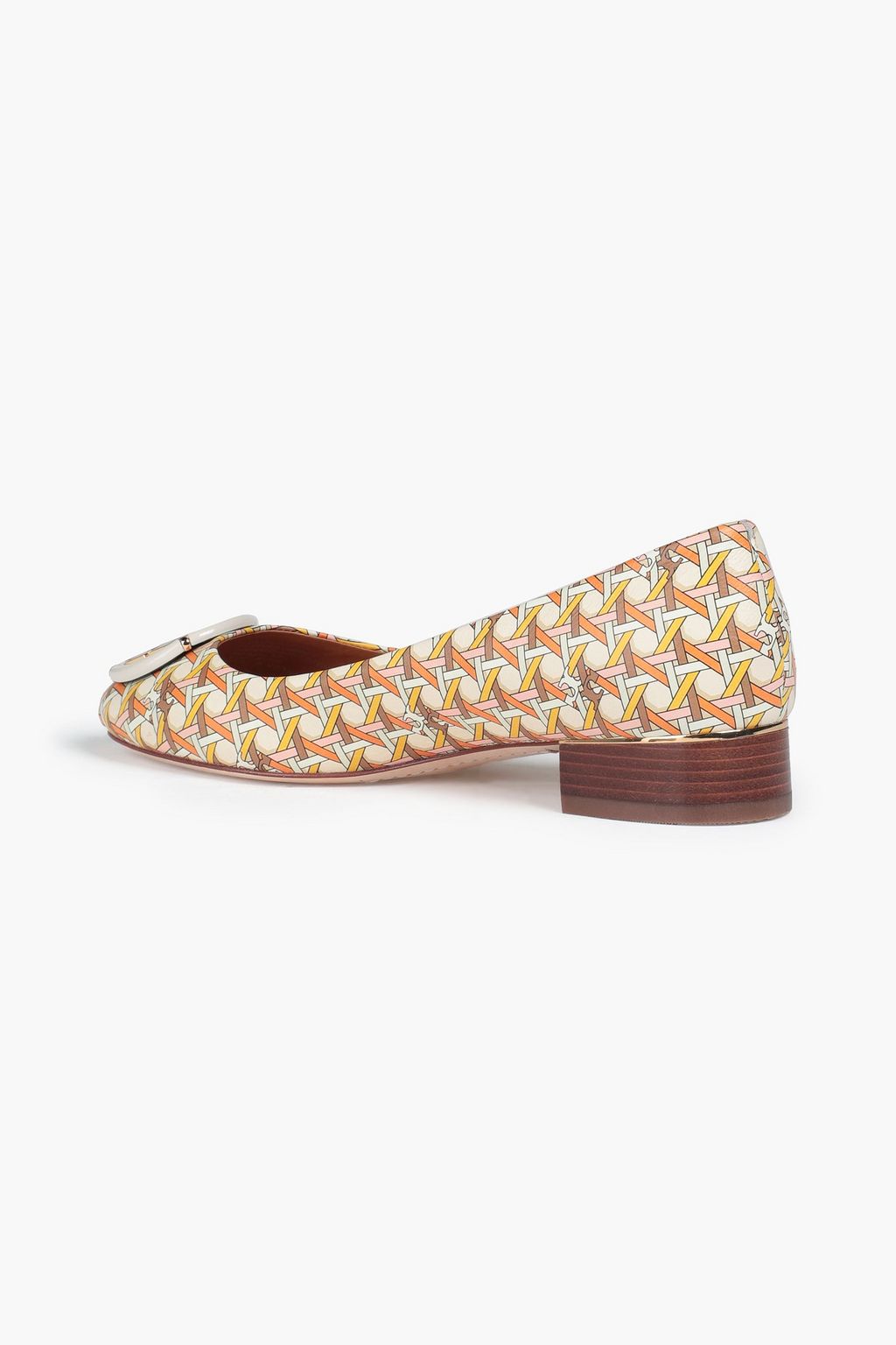 TORY BURCH Minnie embellished logo-print leather ballet flats