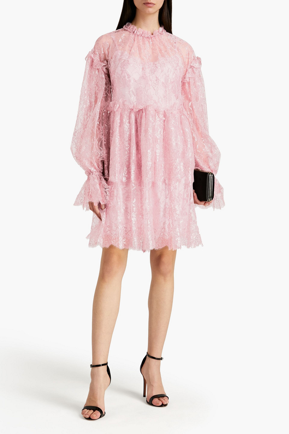 Dolce & Gabbana Tiered Metallic Lace Dress In Baby Pink