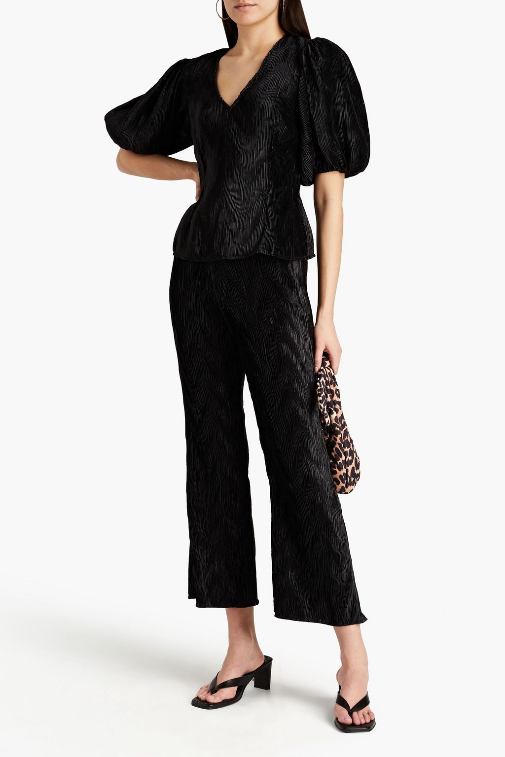 GANNI Plissé satin top