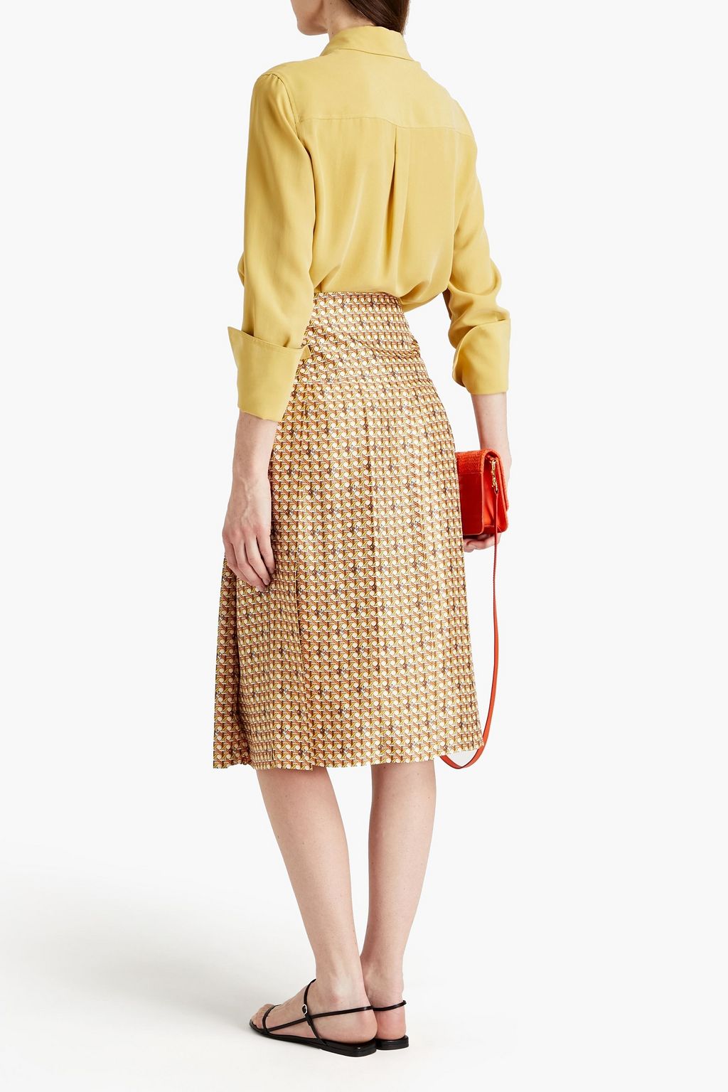 TORY BURCH Pleated printed silk-twill skirt