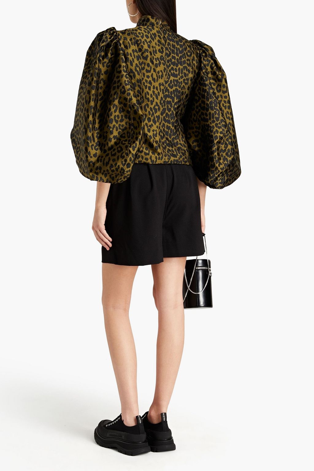 GANNI Leopard-print satin-jacquard top
